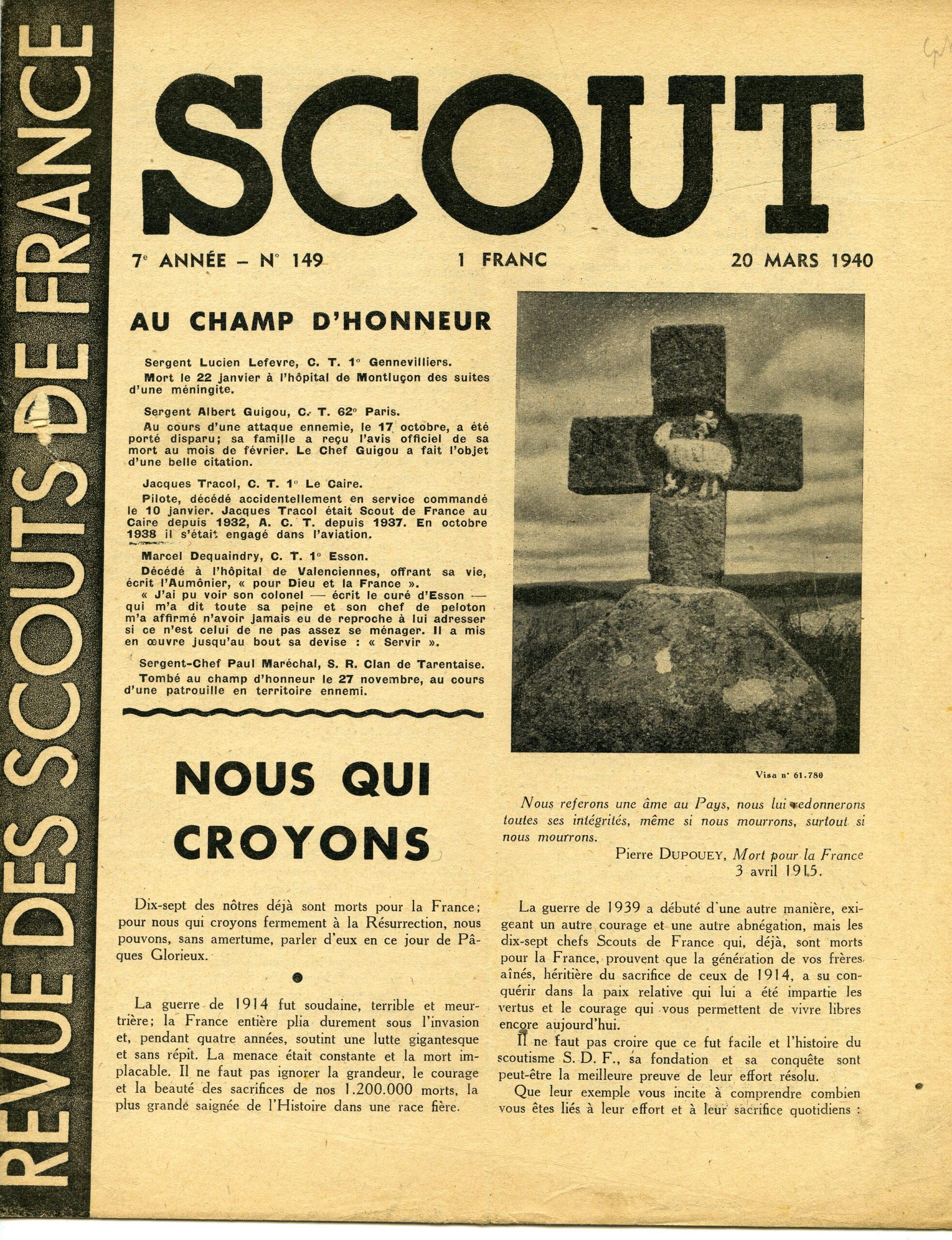 LE SCOUT 149 revue Le scout de France de 1940